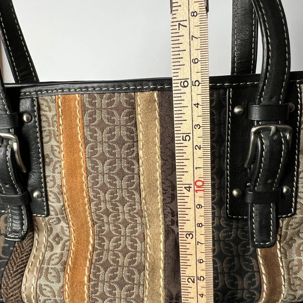 Vintage Fossil Hobo Patchwork Leather Suede Brown Mixed Media Dual Handle Purse